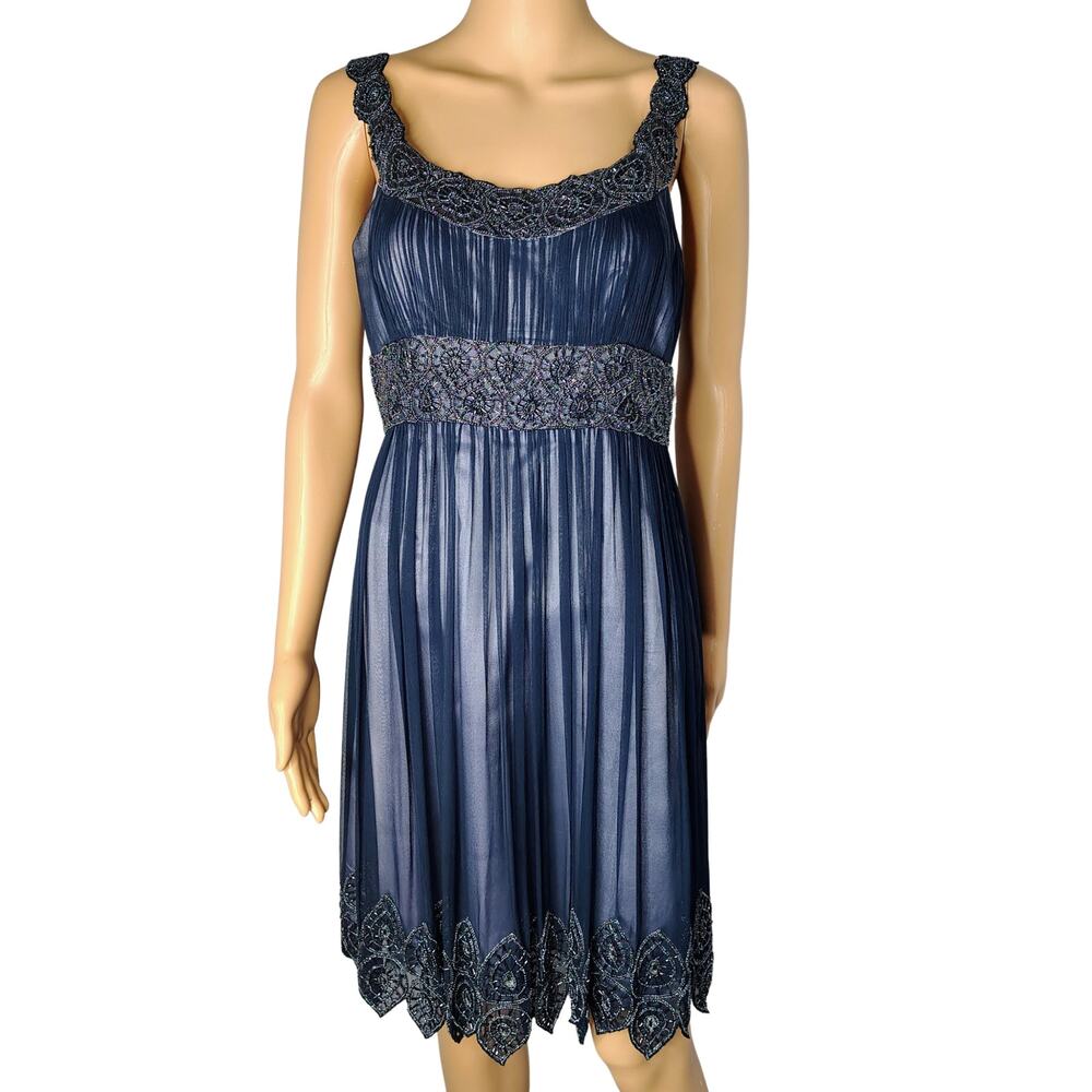 100% Silk Adrianna Papell Evening Formal Semi-Formal Dress Beaded Tank Top SZ 8P